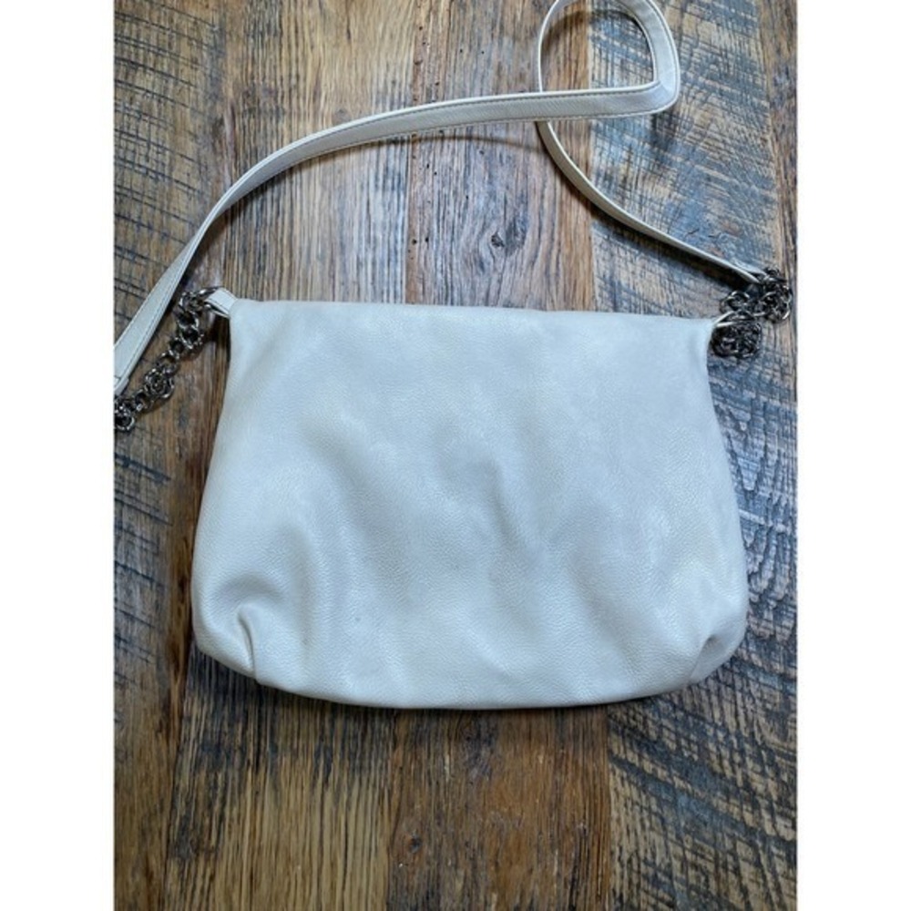 Vintage Nine West Tan Leather Foldover Tassel Crossbody Bag Luxury Silver Chain - Picture 3 of 4